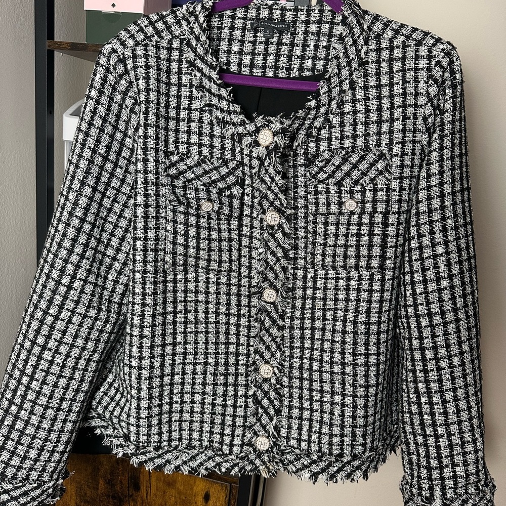 Adrianna Papell Black and White Checkered Blazer